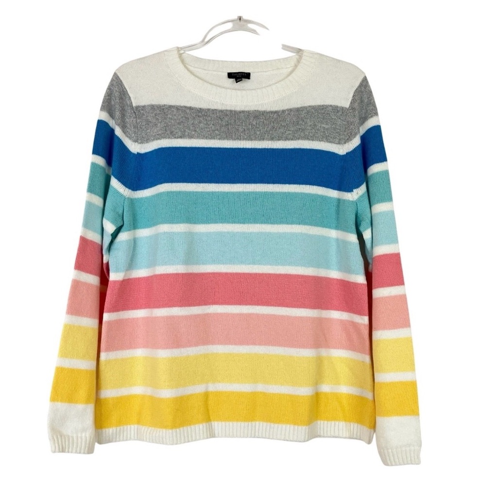 Talbots Colorful Stripe Knit Sweater Pullover Cotton Blend Spring Petite Large